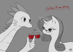 Size: 1000x725 | Tagged: safe, artist:dieva4130, rarity, spike, fanfic:like fine wine, g4, fanfic, female, male, ship:sparity, shipping, straight, wine