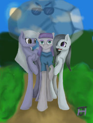 Size: 1024x1365 | Tagged: safe, artist:jayesixx, limestone pie, marble pie, maud pie, g4, long legs, trio