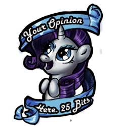 Size: 1209x1341 | Tagged: safe, artist:darkone10, rarity, pony, unicorn, g4, female, mare, mouthpiece, old banner, open mouth, opinion, parody, simple background, smiling, solo, transparent background