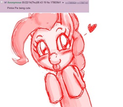 Size: 660x579 | Tagged: safe, artist:redanon, pinkie pie, g4, :p, blushing, cute, drawing error, female, heart, looking at you, monochrome, smiling, solo, tongue out