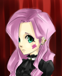 Size: 472x581 | Tagged: safe, artist:tsukiyono-omi-chan, fluttershy, human, g4, clothes, female, humanized, solo