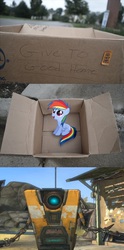 Size: 1320x2656 | Tagged: safe, rainbow dash, pegasus, pony, fanfic:my little dashie, g4, borderlands 2, claptrap, crossover, dashie meme, exploitable meme, meme, neutral people finding dash meme, this will end in tears