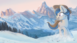 Size: 2098x1175 | Tagged: safe, artist:nazegoreng, oc, oc only, oc:cougar fangs, scenery, snow, solo