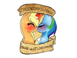 Size: 1024x768 | Tagged: safe, artist:misspolycysticovary, applejack, rainbow dash, earth pony, pegasus, pony, g4, banner, duo, female, lesbian, mouthpiece, old banner, positive ponies, ship:appledash, shipping