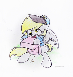 Size: 1112x1177 | Tagged: safe, artist:pandan009, derpy hooves, pegasus, pony, g4, crumbs, female, mailmare, mare, solo