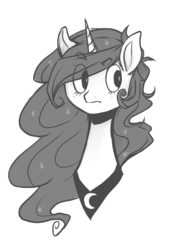 Size: 1138x1682 | Tagged: safe, artist:mscootapatootie, princess luna, g4, bust, female, monochrome, solo