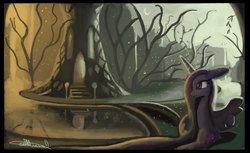 Size: 1024x627 | Tagged: dead source, safe, artist:auroriia, twilight sparkle, alicorn, pony, g4, female, mare, painting, solo, tree, twilight sparkle (alicorn), water