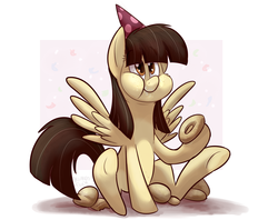 Size: 1516x1200 | Tagged: safe, artist:thedoggygal, wild fire, g4, donut, eating, female, hat, party hat, sibsy, solo, underhoof