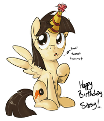 Size: 664x771 | Tagged: safe, artist:impydoo, wild fire, g4, birthday, female, hat, party hat, partycorn, sibsy, solo