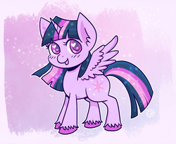 Size: 700x573 | Tagged: safe, artist:steveholt, twilight sparkle, alicorn, pony, g4, blushing, female, heart eyes, looking at you, mare, smiling, solo, spread wings, standing, twilight sparkle (alicorn), unshorn fetlocks, wingding eyes, wings