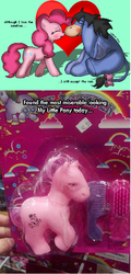 Size: 361x755 | Tagged: safe, artist:kildaver, pinkie pie, g4, bootleg, eeyore, female, implied offspring, irl, male, offspring, photo, poney a cojffer, toy