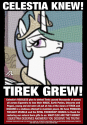 Size: 999x1435 | Tagged: safe, artist:shuffle001, princess celestia, alicorn, pony, g4, acronym, conspiracy, flyer, propaganda, turk 182