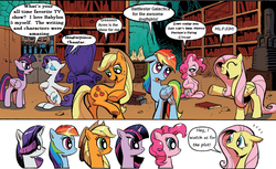 Size: 800x490 | Tagged: safe, artist:pony-berserker, idw, applejack, fluttershy, pinkie pie, rainbow dash, rarity, twilight sparkle, alicorn, pony, g4, babylon 5, battlestar galactica, butt, exploitable meme, female, green acres, i watch it for the plot, mane 6 interests, mare, masterpiece theater, meme, monty python, monty python's flying circus, plot, twilight sparkle (alicorn)