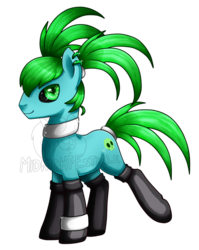 Size: 797x1002 | Tagged: safe, artist:midnight-estelle, oc, oc only, oc:cyber strike, earth pony, pony, clothes, piercing, socks, solo