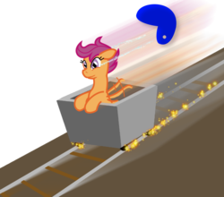 Size: 585x514 | Tagged: safe, artist:iomma, scootaloo, pegasus, pony, g4, cart, female, helmet, minecraft, simple background, solo, transparent background