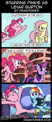 Size: 850x2000 | Tagged: safe, artist:drawponies, fluttershy, pinkie pie, rainbow dash, twilight sparkle, g4, book, comic, exploitable meme, magic, meme, pinkie being pinkie, pinkie physics, reading, reading rainboom, reading rainbow, singing, song reference, telekinesis