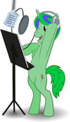 Size: 834x1454 | Tagged: safe, artist:fimbulvinter, oc, oc only, pony, bipedal, headphones, microphone, music stand, recording, simple background, solo, transparent background, vector