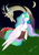 Size: 2480x3507 | Tagged: safe, artist:kozunen, discord, princess celestia, g4, female, grass, high res, interspecies, male, moon, night, ship:dislestia, shipping, signature, snuggling, straight, traditional art