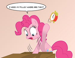 Size: 1920x1498 | Tagged: safe, artist:bcrich40, pinkie pie, g4, clock, female, newbie artist training grounds, pills, solo