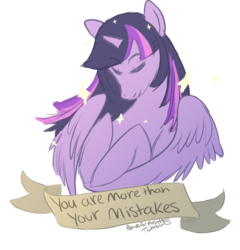 Size: 1280x1331 | Tagged: safe, artist:poniesforparents, twilight sparkle, alicorn, pony, g4, eyes closed, female, mare, motivational, old banner, positive ponies, solo, twilight sparkle (alicorn)