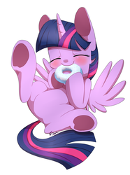 Size: 1379x1853 | Tagged: safe, artist:sion, twilight sparkle, alicorn, pony, g4, belly, blushing, cute, donut, eating, eyes closed, featureless crotch, female, imminent belly rub, legs in air, mare, nom, on back, pixiv, smiling, solo, spread wings, twiabetes, twilight sparkle (alicorn), underhoof, weapons-grade cute
