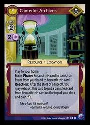 Size: 344x480 | Tagged: safe, enterplay, canterlot nights, g4, my little pony collectible card game, canterlot archives, ccg, hourglass, reading rainbow, song reference