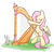 Size: 1300x1300 | Tagged: safe, artist:joycall6, fluttershy, bird, pony, rabbit, g4, bipedal, eyes closed, female, harp, musical instrument, solo