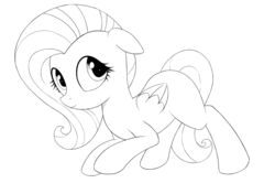 Size: 1592x1055 | Tagged: safe, artist:kas92, fluttershy, g4, blank flank, female, filly, lineart, monochrome, solo