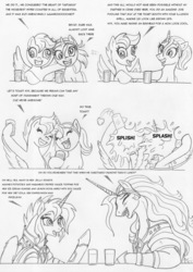 Size: 991x1400 | Tagged: safe, artist:leovictor, scootaloo, oc, oc:nyx, alicorn, pegasus, pony, g4, alicornified, comic, derp, dialogue, duo, horn, older, older nyx, open mouth, race swap, scootacorn