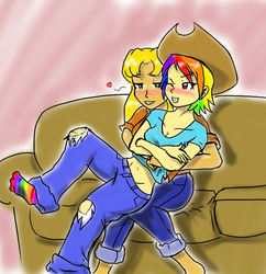 Size: 613x634 | Tagged: safe, artist:le-okami, applejack, rainbow dash, human, g4, female, humanized, lesbian, ship:appledash, shipping