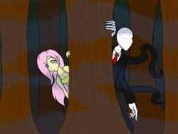 Size: 900x675 | Tagged: safe, artist:le-okami, fluttershy, human, g4, crossover, humanized, slenderman
