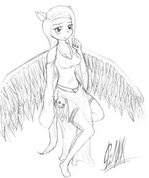 Size: 900x1075 | Tagged: safe, artist:le-okami, fluttershy, anthro, g4, asura's wrath, female, monochrome, solo, the girl