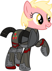 Size: 4000x5460 | Tagged: safe, artist:incognito-i, oc, oc only, oc:strawberry lemonade, earth pony, pony, fallout equestria, applejack's rangers, armor, grin, power armor, raised hoof, simple background, smiling, solo, steel ranger, transparent background, vector
