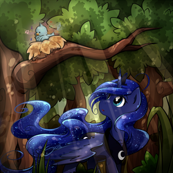 Size: 876x876 | Tagged: safe, artist:secret-pony, princess luna, bird, g4, female, nest, solo