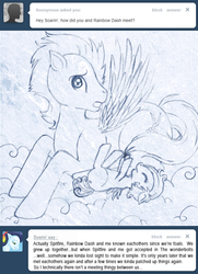 Size: 511x706 | Tagged: safe, artist:tinuleaf, soarin', oc, oc:white whirl, ask rainbow dash family, g4, ask, comic, father and daughter, monochrome, offspring, parent:rainbow dash, parent:soarin', parents:soarindash, tumblr