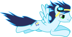 Size: 6000x3146 | Tagged: safe, artist:vectorizedunicorn, soarin', pegasus, pony, g4, rainbow falls, bedroom eyes, flying, goggles, lidded eyes, male, sexy, simple background, solo, stallion, stupid sexy soarin', transparent background, vector