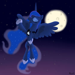 Size: 2500x2500 | Tagged: safe, artist:mrs-ponylicious, princess luna, g4, eyes closed, female, flying, high res, moon, singing, solo