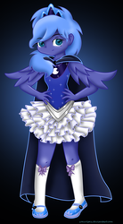 Size: 1660x3007 | Tagged: safe, artist:zoevulpez, princess luna, human, g4, female, humanized, solo, winged humanization, younger