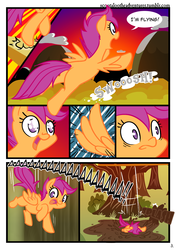 Size: 900x1280 | Tagged: safe, artist:alskylark, scootaloo, g4, comic, falling, female, flying, mud, scootaloo can't fly, solo