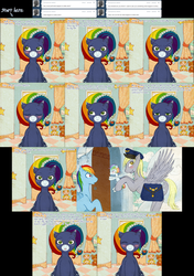 Size: 1024x1457 | Tagged: safe, artist:tinuleaf, derpy hooves, rainbow dash, oc, oc:cloud puff, oc:white whirl, ask rainbow dash family, g4, ask, comic, filly, foal, offspring, parent:rainbow dash, parent:soarin', parents:soarindash, tumblr