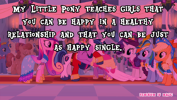 Size: 500x281 | Tagged: safe, edit, edited screencap, screencap, applejack, princess cadance, rainbow dash, rarity, shining armor, twilight sparkle, a canterlot wedding, g4, clothes, dress, feminism is magic