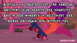 Size: 500x281 | Tagged: safe, edit, edited screencap, screencap, scootaloo, g4, disability rights, drama, feminism is magic, whyfeminism