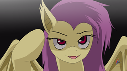 Size: 1920x1080 | Tagged: safe, artist:nekokevin, fluttershy, g4, fangs, female, flutterbat, solo, species swap, wallpaper