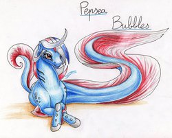 Size: 1024x824 | Tagged: safe, artist:dragonademetal, oc, oc only, oc:pepsea bubbles, merpony, pepsi, pepsi pony, solo, traditional art