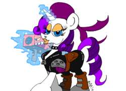 Size: 1024x745 | Tagged: safe, artist:dragonboi471, rarity, g4, crossover, duckface, female, fluffy(character), latex suit, lipstick, rocket launcher, solo, ty the tasmanian tiger