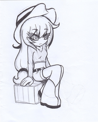 Size: 575x720 | Tagged: safe, artist:reikosketch, applejack, human, g4, female, humanized, monochrome, sitting, solo, traditional art