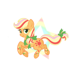 Size: 900x900 | Tagged: safe, artist:hitokage195, applejack, earth pony, pony, g4, female, mare, multicolored hair, multicolored mane, multicolored tail, rainbow power, simple background, solo, tail, transparent background