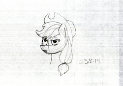 Size: 2105x1474 | Tagged: safe, artist:molecular-structure, applejack, g4, female, monochrome, solo, traditional art