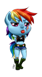 Size: 500x922 | Tagged: safe, artist:pia-sama, rainbow dash, anthro, comic:rogue diamond, g4, armpits, chibi, female, revy dash, solo, tongue out