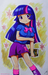 Size: 715x1116 | Tagged: safe, artist:j8d, twilight sparkle, equestria girls, g4, breasts, busty twilight sparkle, female, human coloration, humanized, solo, traditional art